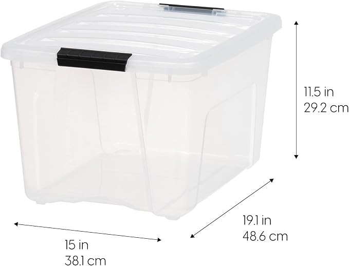 IRIS USA 4-Pack 40 Quart Storage Bins with Lids, Clear | Transparent design makes contents easy to find. Perfect for moving, blankets, clothing, and garage storage. Nestable design