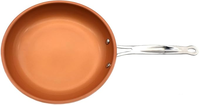 Toutrop Nonstick Copper Frying Pan, Chef Skillet with Ceramic Coating, Oven Dishwasher Safe, Induction Skillet for All Stoves, PFOA Free,Brass,8 inch