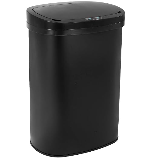 BestOffice | 13 Gallon Stainless Steel Trash Can with Lid | Black | Automatic Touchless Garbage Can | Odor Control | Modern Oval Design | Easy to Clean | For Kitchen, Bathroom, Office or Home