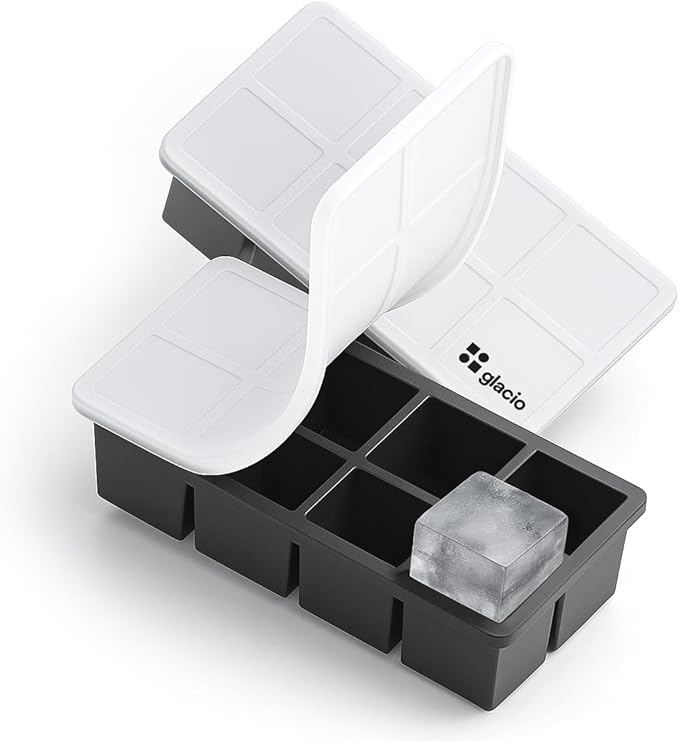 Ice Cube Molds, 2 Pack Silicone Trays for 8 Large Square Cubes | Slow Melt Large Squares, Flexible Silicone Trays, Easy Release, 2 Pack, for Whiskey Cocktails Coffee & More