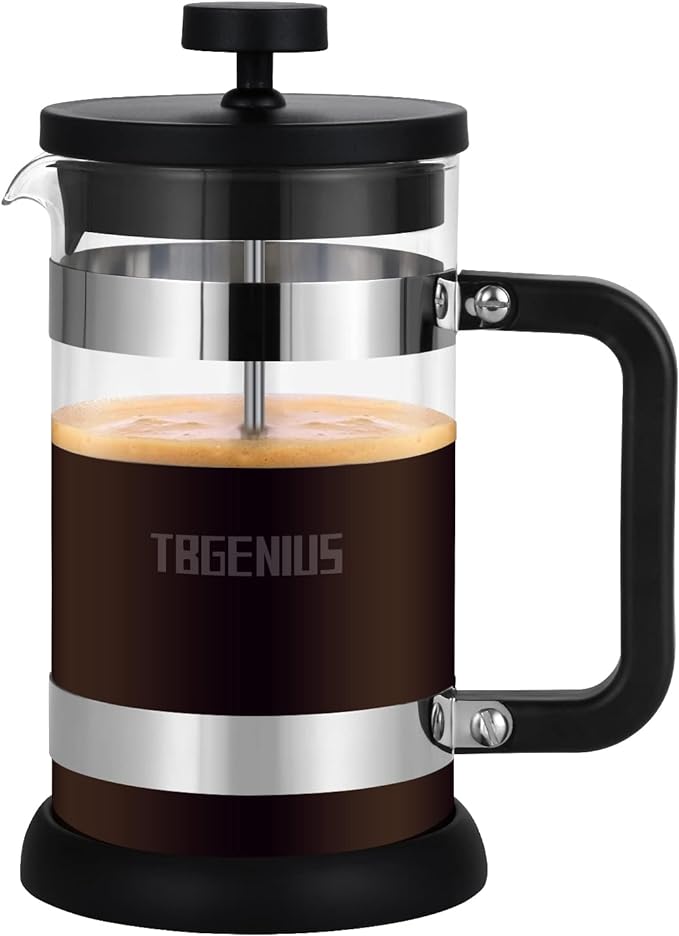 French Press Coffee Maker, 21 oz, Thickened Borosilicate Glass | Coffee Press, Thickened Heat-Resistant Glass for Cold Brew, Tea and Milk Frothing, Black