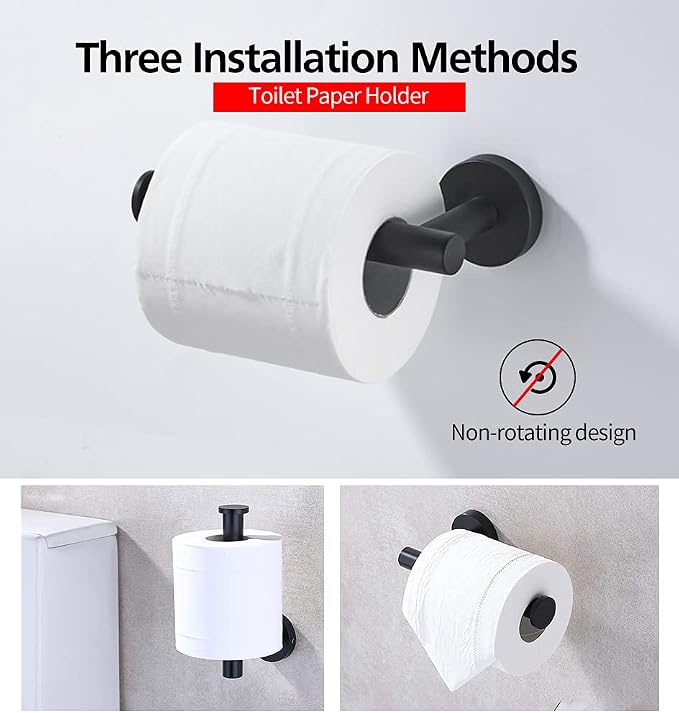 4pcs Matte Black Toilet Paper Holder and Towel Ring Set, Stainless Steel