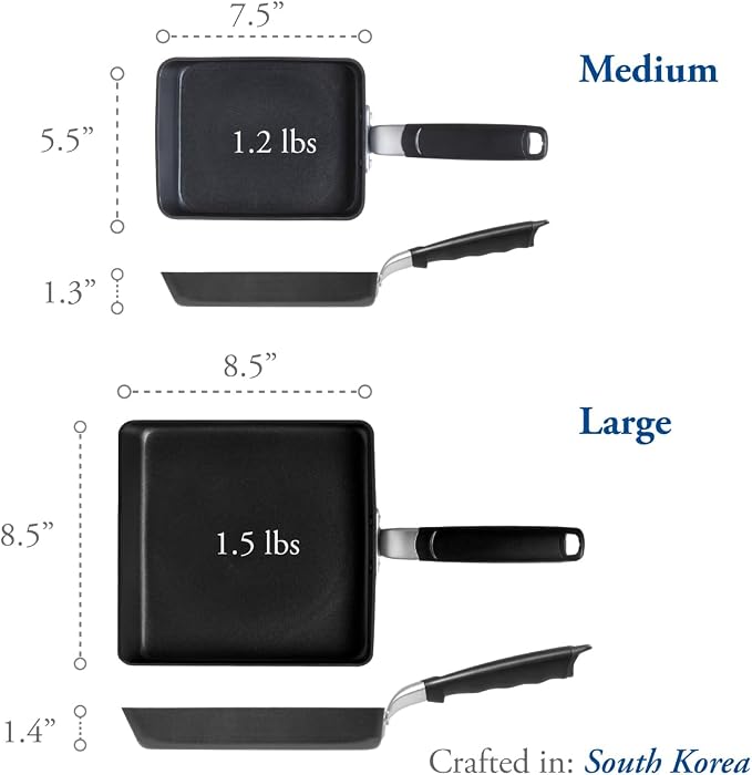 TECHEF - Tamagoyaki Japanese Omelette Pan/Egg Pan Skillet, PFOA-Free, Dishwasher Safe, Induction-Ready, Made in Korea (Black/Medium)