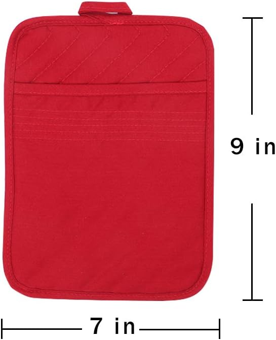 Anyi Pot Holders for Kitchen Heat Resistant, Cotton Hot Pads for Counter Table, Red Kitchen Pot Holders with Pocket