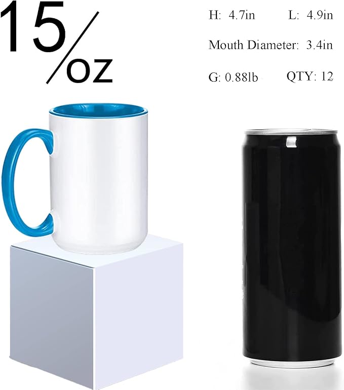 ABBSH Sublimation Mugs, 15oz, 6 Assorted Colors 12Pack
