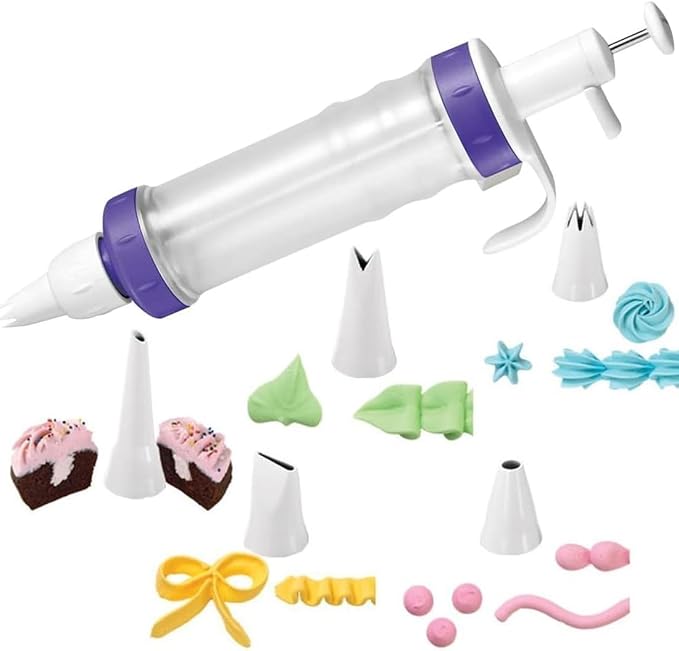 Wilton Dessert Decorator Piping Kit, Plunger-Style Tool | Plunger-Style Decorator Includes Couplers, Fill Tip & 4 Decorating Tips, Perfect for Filling, Frosting & Decorating Treats