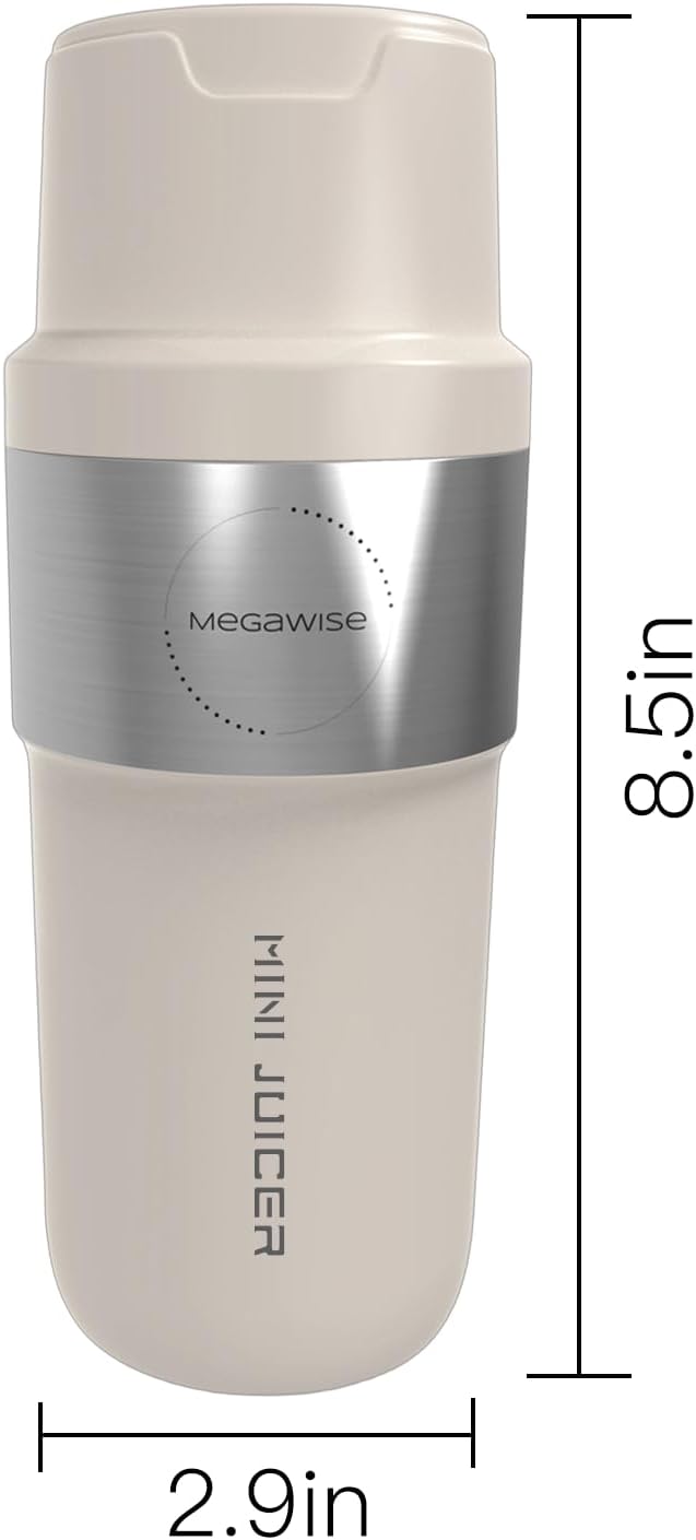 MEGAWISE 12oz Personal Blender, One-Touch Type-C Rechargeable Smoothie Maker, Portable Juicer Cup for Shakes, Protein Mixing, and Grinding, BPA-Free, Ideal for Travel, Gym, and Office