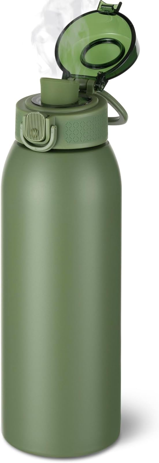 Insulated Water Bottle 24 oz with Dustproof Lid, Carry Handle & Tea Infuser, BPA-Free & Leakproof, Stainless Steel Water Bottles Ideal for Fitness, Hiking, Office & Outdoor Use（Olive Green）