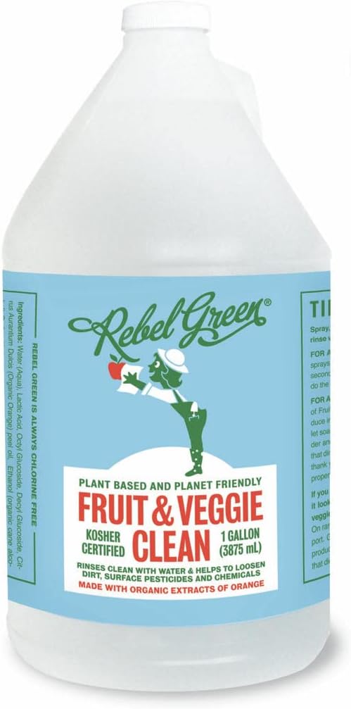 Rebel Green Fruit & Veggie Clean, Plant-Based Produce Cleaner Refill Bottle | Natural Fruit and Vegetable Wash with No Aftertaste, Dirt & Grime Removal, Made with Organic Extracts of Citrus, 1 Gallon