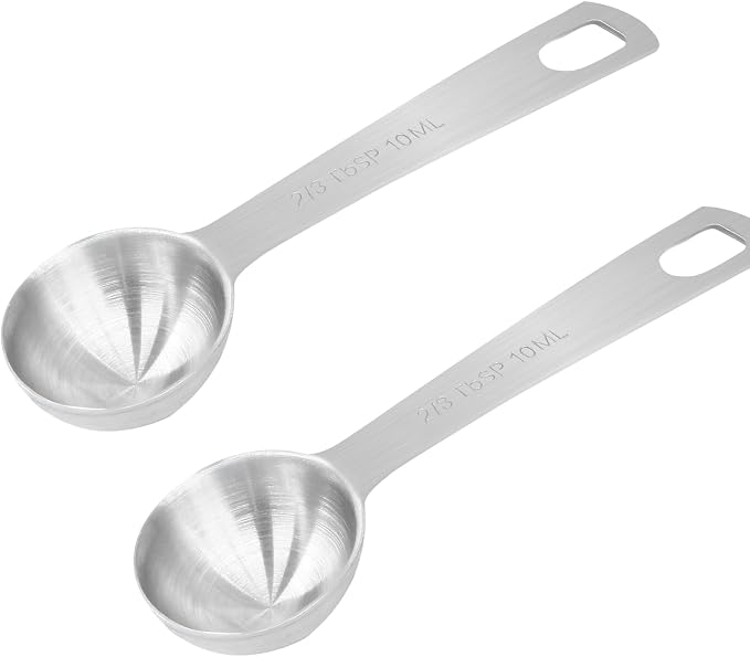 2Pcs Stainless Steel Measuring Spoons, 2/3 Tbsp | 2 Tsp | 10 mL | 10 cc, Metal Single Measuring Spoon, For Coffee Powder, Grains & Loose Tea