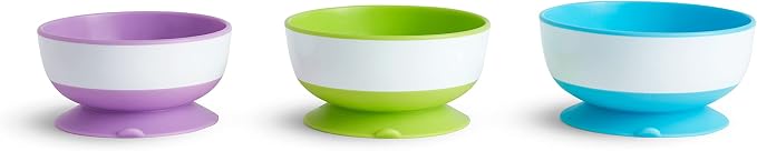 Munchkin Stay Put Suction Bowls for Baby and Toddler,Blue/Green/Purple,3 Count (Pack of 6)