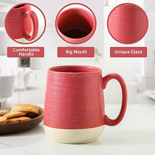 HASENSE 15 Ounce Porcelain Coffee Mugs Set of 4 with Large Handle Perfect for Coffee, Tea, Milk, Chocolate and Latte, Unqiue Glaze Ceramic Coffee Cups Set for Man and Woman, Colorful