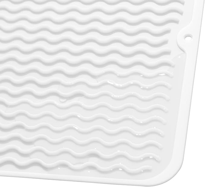 MicoYang Silicone Dish Drying Mat for Multiple Usage,Easy clean,Eco-friendly,Heat-resistant Silicone Mat for Kitchen Counter or Sink,Refrigerator or Drawer liner White M 12 inches x 12 inches