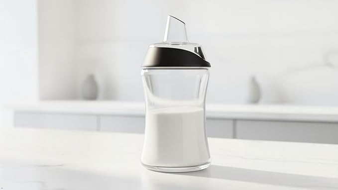 J&M DESIGN Glass Sugar Dispenser with Pour Spout for Coffee Bar, Tea and Kitchen Baking, Auto-Pouring Airtight Lid - 7.5 Oz Container (Pack of 2)