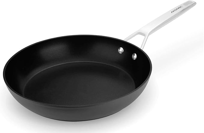 MsMk 12 Inch Nonstick Frying pan, Grey Large Cooking Pan Titanium Skillet | Non Toxic, Even Heating, Easy Clean, Dishwasher & Oven Safe, suitable for gas & electric & induction stoves, PFOA & PFAS Free