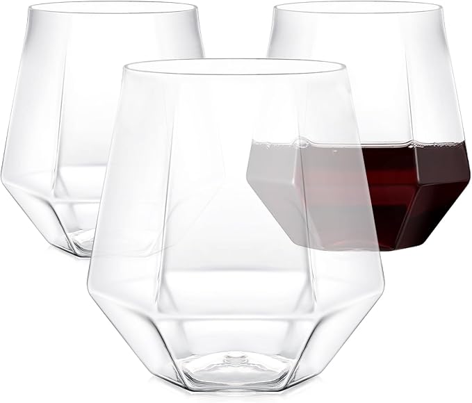 40 Pack Plastic Wine Glasses, 12 Oz Disposable Cocktail Whiskey Glasses | Clear Diamond Stemless Champagne Margarita Glasses, Unbreakable Reusable Plastic Party Cups for Wedding Birthday