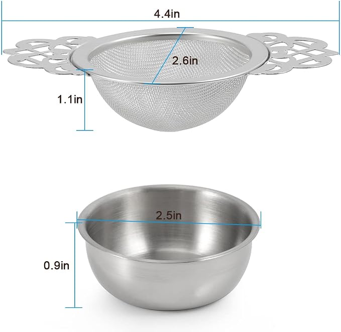 Picowe 4 Pack Tea Strainer Bowl, Stainless Steel Sliver Tea Strainers for Loose Tea Fine Mesh for 2.5-4 Inch Cup Mouth