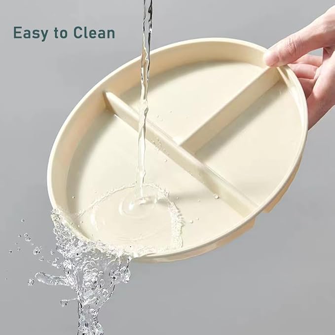 PUPOPIK 9" Unbreakable Divided Plates Set of 5, Wheat Straw Plate Reusable Dinnerware Portion Control Plates, Round Bariatric Plastic Plate for Kids Adults, BPA-free, Dishwasher Safe