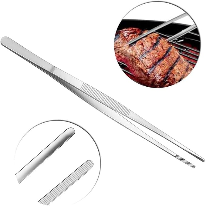Gutsdoor 8 Inch Plating Tweezers Stainless Steel Precision Culinary Tweezer Silver Kitchen Straight Tweezers Tongs