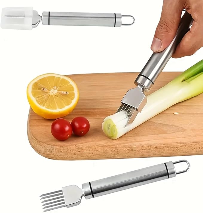 3Pack Green Onion Slicer, Multi-Blade Kitchen Herb Cutter, Professional Scallion Shredding Tool (3, Silver and black)