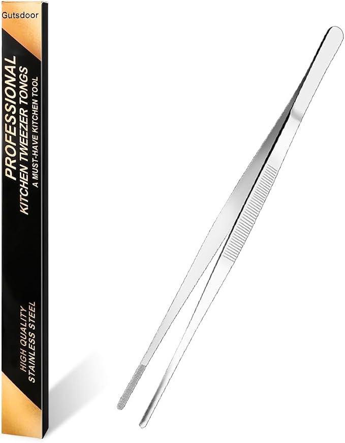 Gutsdoor Kitchen Tweezers Stainless Steel Tongs with Precision Serrated Tips for Cooking and Medical (12 Inch Straight)