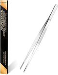 Gutsdoor Kitchen Tweezers Stainless Steel Tongs with Precision Serrated Tips for Cooking and Medical (12 Inch Straight)