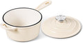 Onader Enameled Cast Iron Sauce Pan, 1QT Small Saucepan with Lid, Cast Iron Sauce Pot, Enamel Dutch Oven, Nonstick & Heavy Duty – Cream White