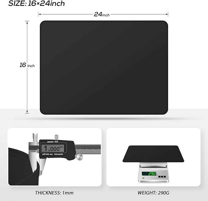 FLASLD Heat Resistant Mat for Air Fryer Site on, Fireproof Silicone Mats for Kitchen Counter, Countertop Protector, No-slip and Waterproof (Black, 16"X24")