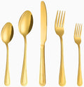 20 Pcs Gold Silverware Set for 4, Food Grade Stainless Steel Flatware Set, Eating Utensils Sets Include Fork/Knife/Spoon, Reusable Cutlery Set for Home Kitchen, Dishwasher Safe, Pearl-edged