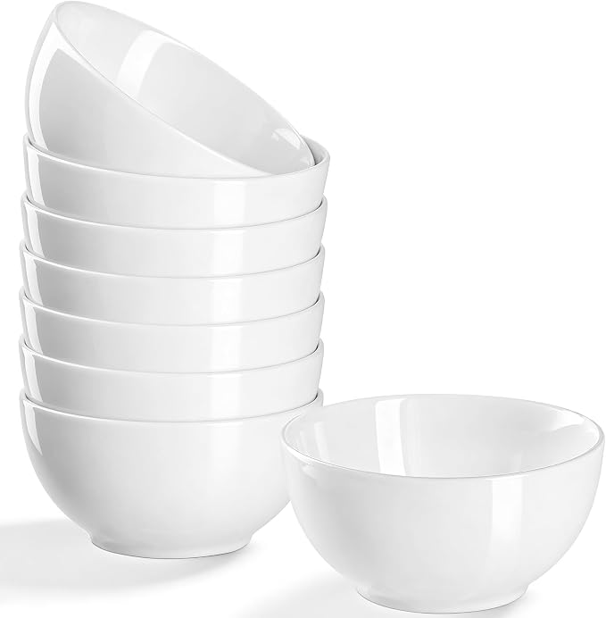 Small Bowls Set, White, 10 oz Porcelain Bowls of 8 | Ceramic, For Kitchen Dessert Rice Side Dish Snack Soup Fruits Cereal Ice Cream, Microwave Dishwasher Freezer Oven Safe