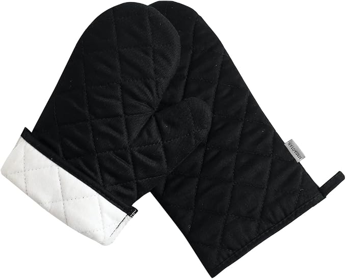 Oven Mitts and Pot Holders 4 pcs Set,High Heat Resistant 500 Degree Extra Thicken Long Kitchen Cotton Oven Glove for Cooking (12 Inch,Black)