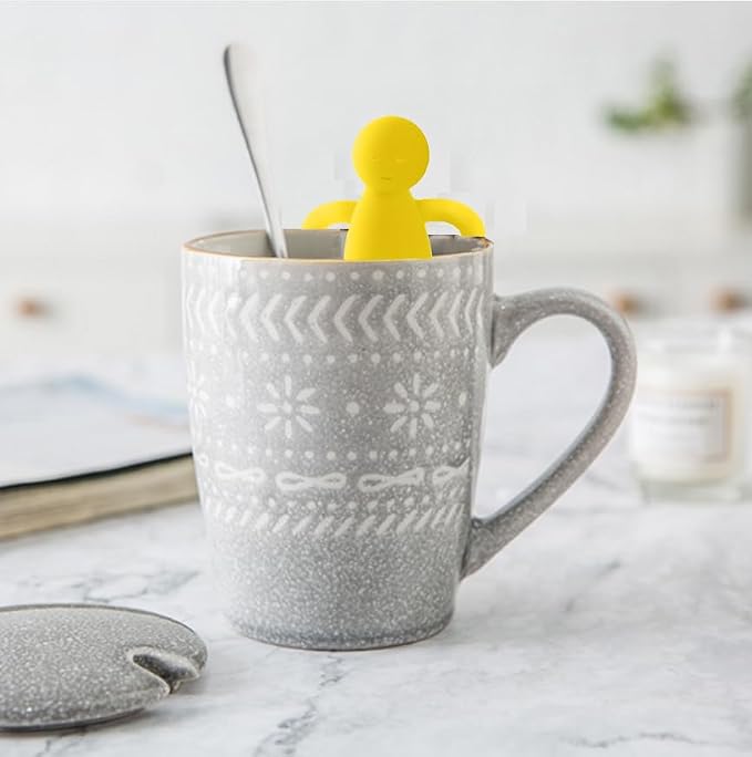 Leden Tea Infuser for Loose Leaf Tea Extra Fine Mesh Tea Steeper, Yellow | Stainless Steel Fun Person-shaped Design Tea Strainer Filter with Silicone Handle for Loose Tea Ball for Cup Mug