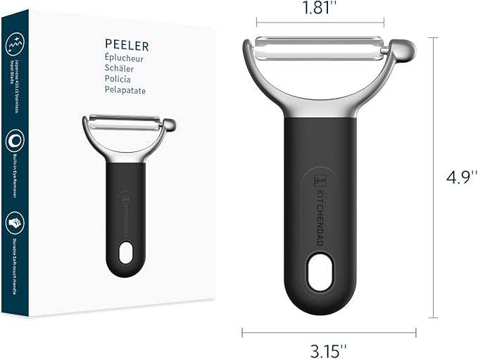 KITCHENDAO Swivel Vegetable Potato Peeler for Kitchen, Japanese Stainless Steel Sharp Blade, Heavy Duty Die-cast Construction Y Peeler, Built-in Eye Remover, Soft-touch Handle, Dishwasher Safe, Black