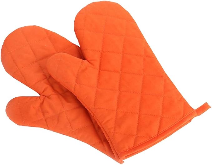 Oven Mitts, Premium Heat Resistant Kitchen Gloves Cotton & Polyester Quilted Oversized Mittens, 1 Pair Orange