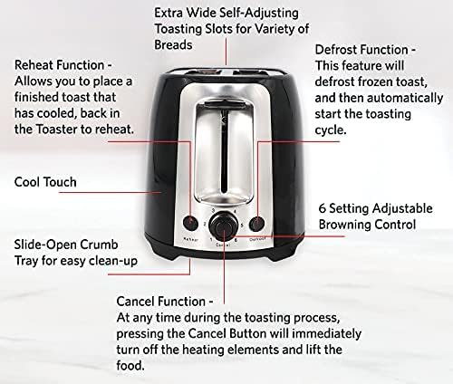 EUROSTAR ET750B 2-Slice Cool Touch Wide-Slot Toaster, Black