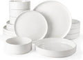 Famiware Nebula 16-Piece Dinnerware Set with Pasta Bowls, White | Stoneware Plates and Bowls, Service for 4 - Chip & Scratch Resistant, Microwave & Dishwasher Safe