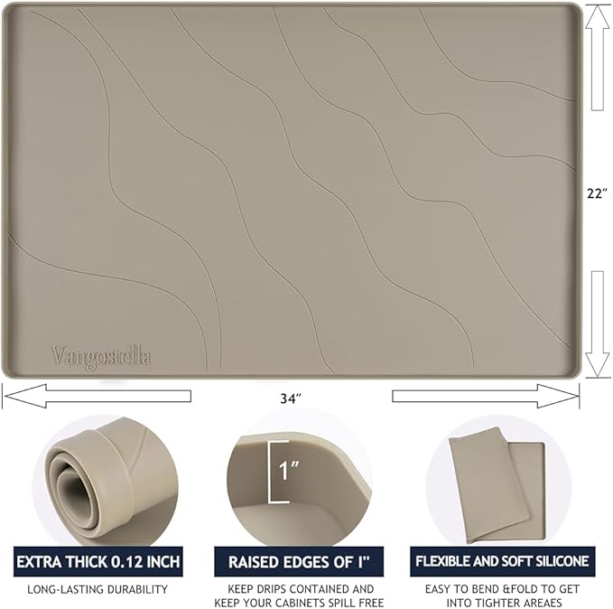 Heavy Duty Silicone Under Sink Mat for Kitchen&Bathroom 28" x 19", Waterproof Under Sink Rubber Mat Drip Tray, Raised Edge Under Sink Liner,Prevent Drips, Leaks, Spills,Brown