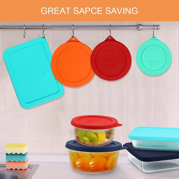 SOPHICO Silicone Replacement Lids for Pyrex/Anchor Hocking Glass Bowls 9Pk | Food Grade Silicone, Leakproof、Airtight Lids, Dishwasher Microwave Safe