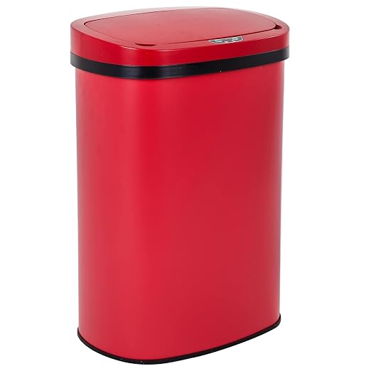 BestOffice | 13 Gallon Stainless Steel Trash Can with Lid | Red | Automatic Touchless Garbage Can | Odor Control | Modern Oval Design | Easy to Clean | For Kitchen, Bathroom, Office or Home
