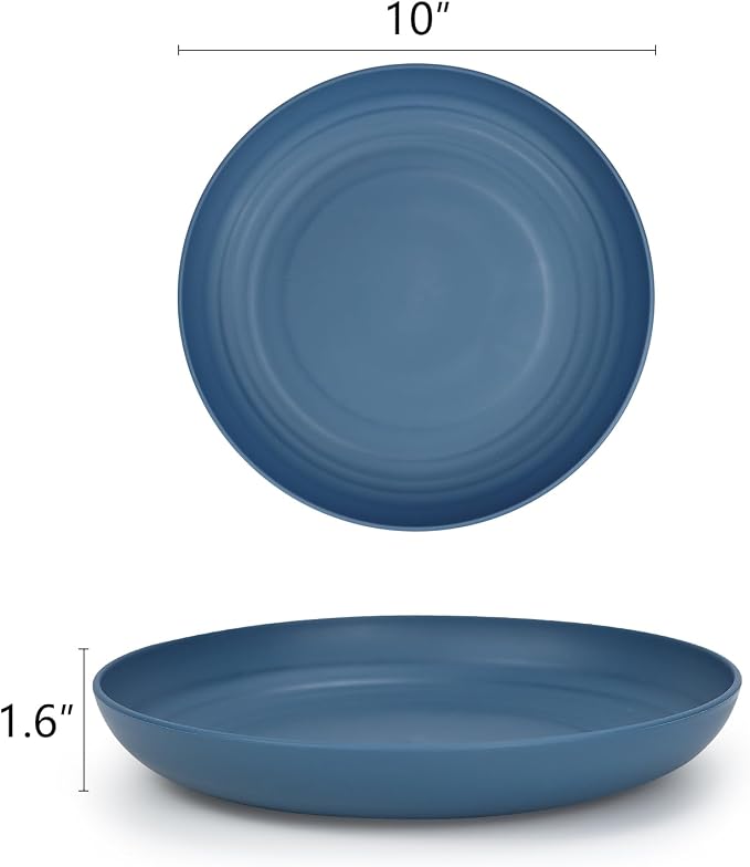 Dinner Plates Set, Alternative to Plastic Plates,Wheat Straw Plate Set of 8,Lightweight Microwave and Dishwasher Safe Plate,Unbreakable Salad Plates for Kitchen, Camping (Blue,10 inch)