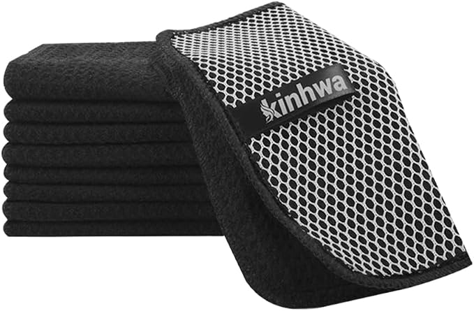 Dish Cloths with Scrub Side, Microfiber Dish Rags Kitchen Washcloths | Absorbent dish cloths for washing dishes with scrubber side Quick dry kitchen wash cloths and dish rags 9Pack 7Inch darkblack