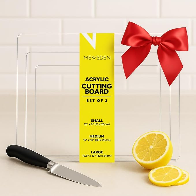 Set of 3 Acrylic Cutting Board with Counter Lip, Clear Cutting Board Set for Countertop Protector, Non-Slip Dough Mat, Minimalist Kitchen Decor, House Warming Gifts New Home(16.5"x12"/15"x10"/12"x8")