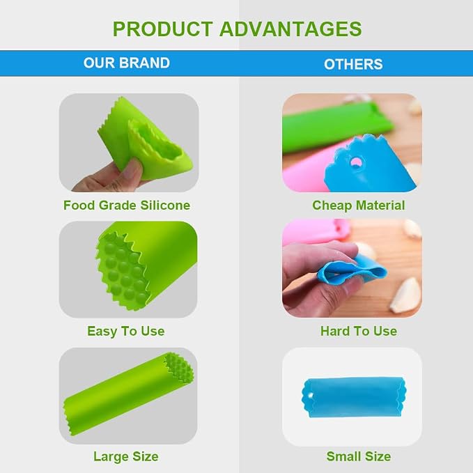 Garlic Peeler Silicone Garlic Skin Remover Roller Garlic Tube Rollers Skin Remover, Garlic Roller Peeling Tube Tool for Useful Kitchen Tools (Green)