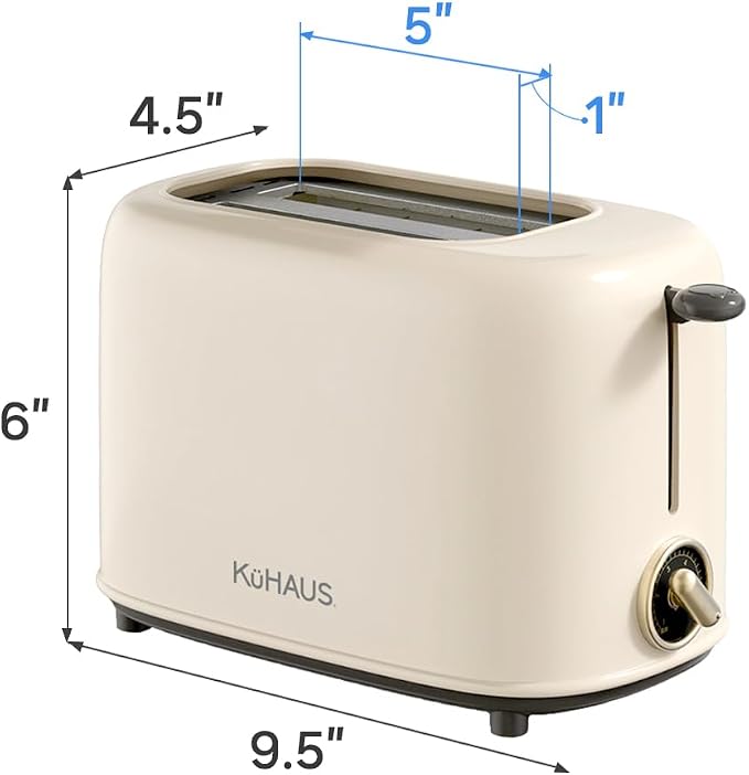KuHAUS Retro 2 Slice Toaster, 6 Browning Control, Dust Cover, Removable Crumb Tray, Cord Storage, Vintage Design for Bread & Waffles (Ivory)