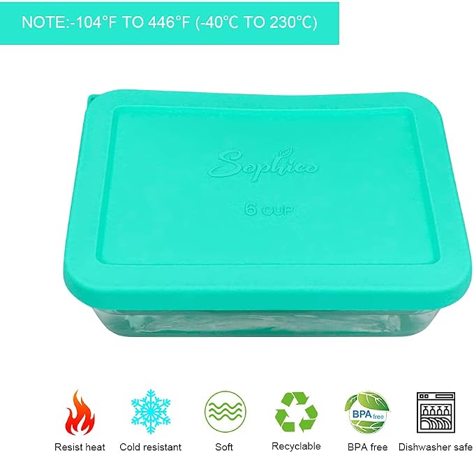 Sophico 6 Cup Rectangle Silicone Airtight Replacement Lid for Pyrex 7211-PC | Food Grade Silicone, Leakproof、Airtight Lids, Dishwasher Microwave Safe(2 pack)