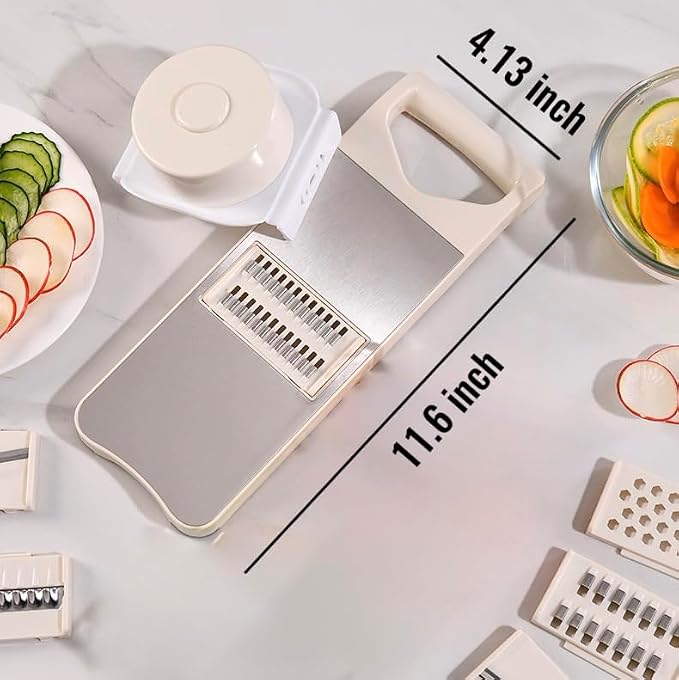 NACOLUS 6-Blade Mandoline Slicer for Kitchen with Waffle Fry Cutter | 6 blades:straight 1/3mm,shred 2/3mm,waffle,grater,slide-on hand guard,steel sliding track,garlic slicer,vegetable shredder