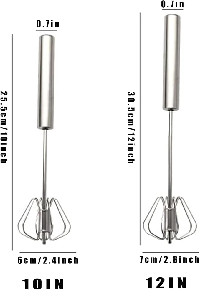 Stainless Steel Egg Whisk, Digead Hand Push Rotary Whisk Blender, whisks for cooking, Hand Push Mixer Stirrer for Blending, Whisking, Beating & Stirring (10+12in)