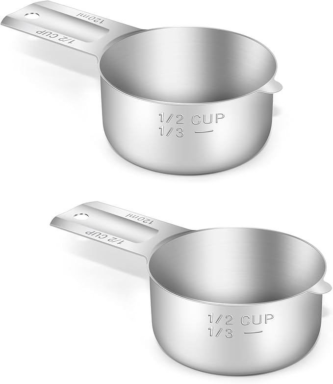2PCS 1/2CUP(120ml, 4oz) Measuring Cup, 18/8 Stainless Steel Measure Scoop | High Precision, Food-Grade 304 SS, ‌Rust-Free, Dishwasher-Safe, Easy-Read Markings, Multi-Purpose, Sturdy & Durable