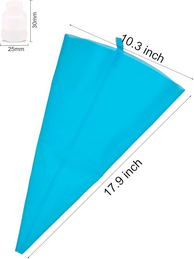 18 Inch Reusable Icing Bags 3-Pack Silicone Piping Bags, Large Pastry Bags Cake Decorating Icing Piping Bags, Baking Dessert Piping Bag with 3 Icing Couplers for Standard Tips, Blue