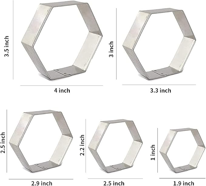 5 Pieces Assorted Sizes Hexagon Shapes Biscuits Cookie Cutter Set for Biscuits Cake and Sandwiches Shapes